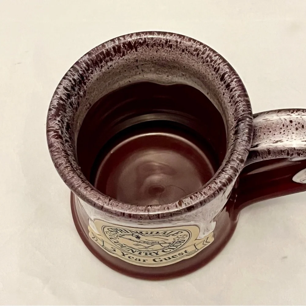 Deneen Pottery Mug, Spring Hill Country Club Burgundy/White Glaze, EUC